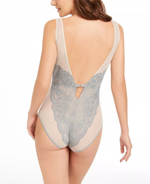 Vince Camuto Women's Gray Sleeveless V-Neck Lace Liza Bodysuit Size Large